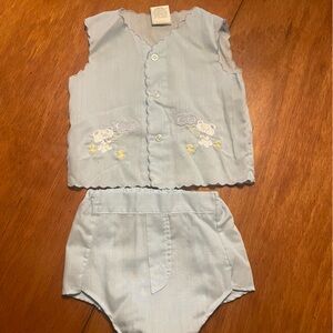 Vintage Light Blue‎ Baby Boy Matching Set Size 3-6 Months